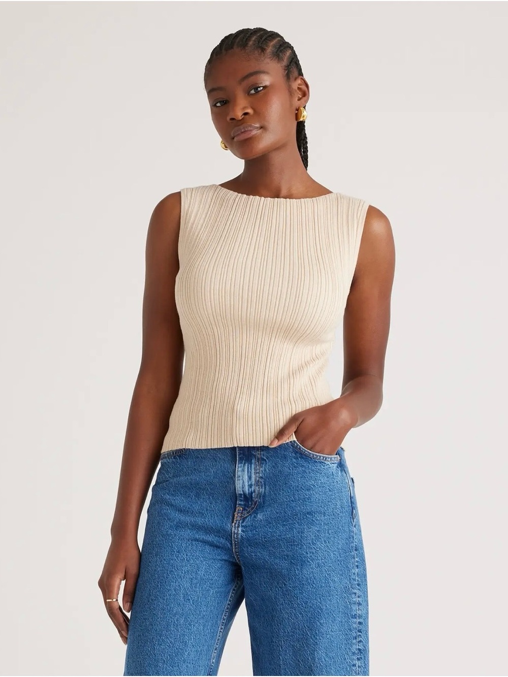 Quince Cotton Cashmere Ribbed Tank Size S Color: Heather Oatmeal